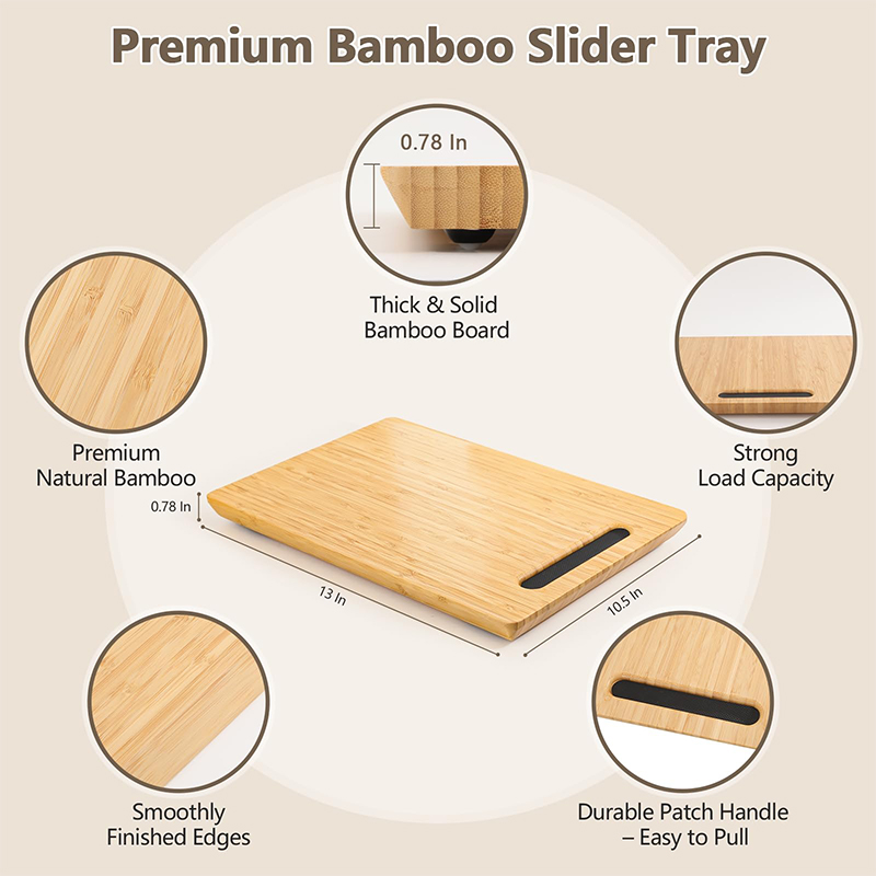 Bamboo coffee machine mobile tray, 360° rotating kitchen appliance, silent sliding base, cabinet storage rack