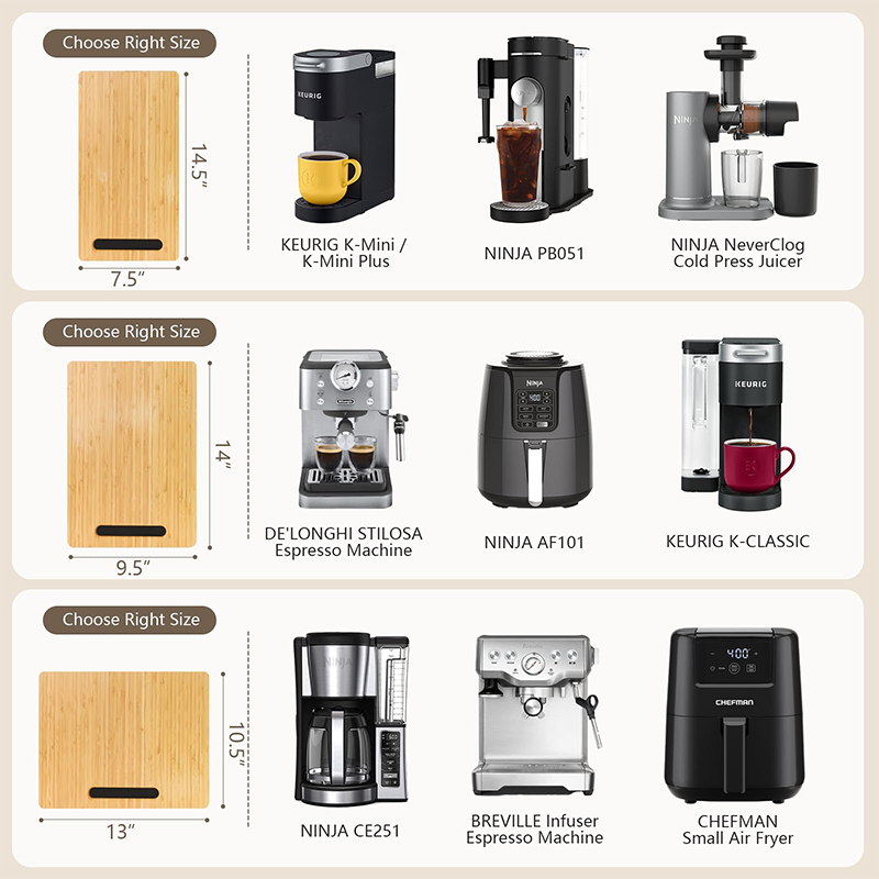Bamboo coffee machine mobile tray, 360° rotating kitchen appliance, silent sliding base, cabinet storage rack