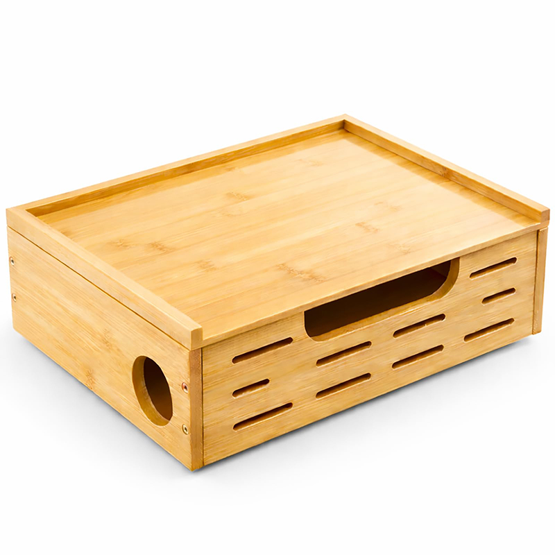 Bamboo lined plug-in storage box, large capacity desktop/under table wire management box, hidden socket collection box